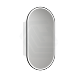 450X900Mm Beau Monde Led Mirror Oval Shaving Cabinet Matt White Finish Black Framed Touchless