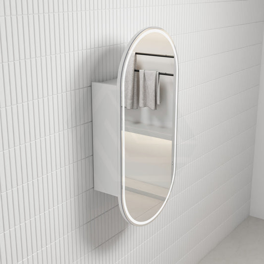 450X900Mm Beau Monde Led Mirror Oval Shaving Cabinet Matt White Finish Frameless Touchless Sensor