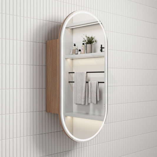 450X900Mm Beau Monde Led Mirror Oval Shaving Cabinet Mia Finish Frameless Touchless Sensor Frontlit