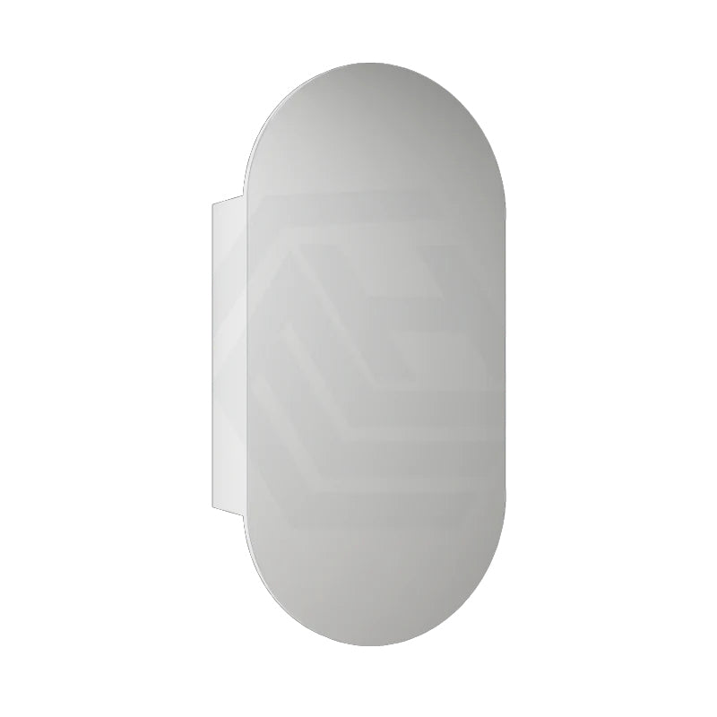 450X900Mm Beau Monde Wall Hung Oval Pill - Shaped Shaving Mirror Cabinet Matt White Finish For
