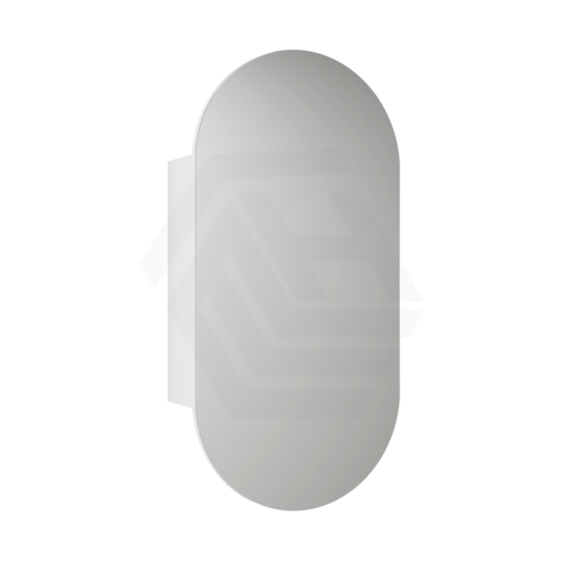 450X900Mm Beau Monde Wall Hung Oval Pill - Shaped Shaving Mirror Cabinet Matt White Finish For