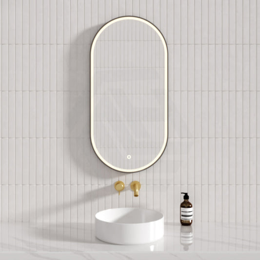 450X900Mm Metro Led Mirror Oval Matt Black Framed Touch Sensor Front Light For Bathroom Mirrors