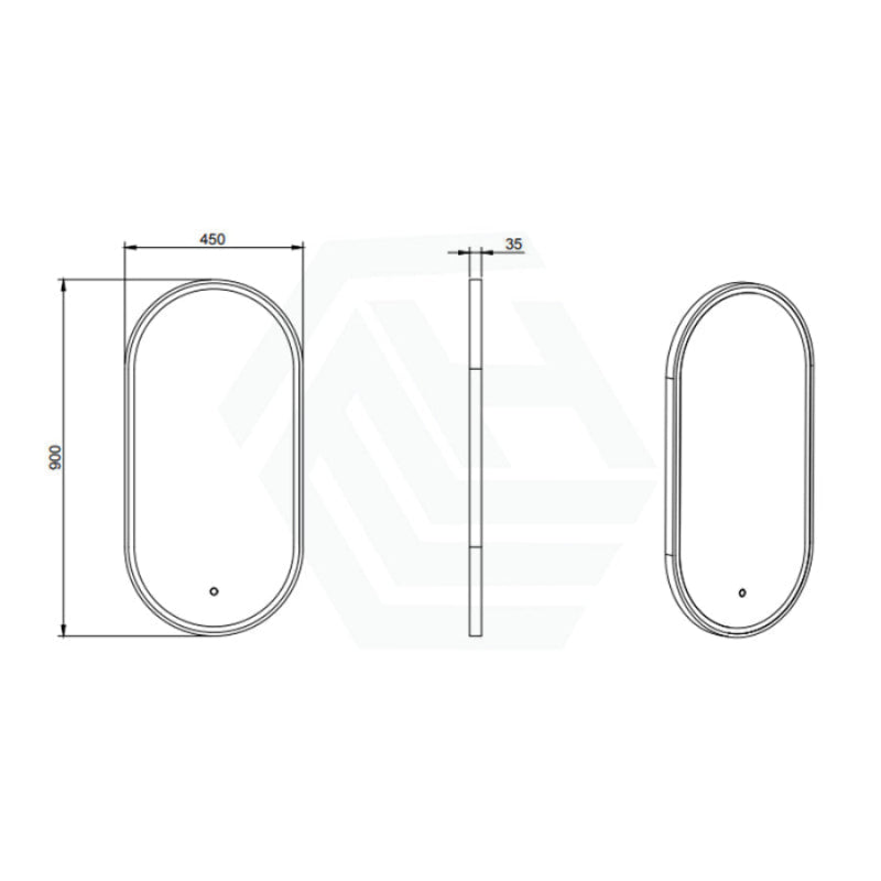 500x900mm Metro LED Mirror Oval Matt Black Framed Touch Sensor Front Light for Bathroom