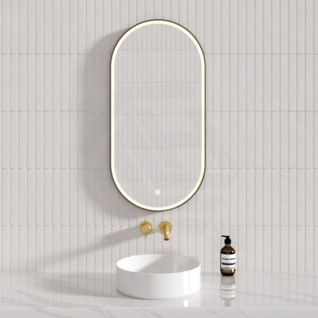 450X900Mm Metro Led Mirror Oval Matt Black Framed Touch Sensor Front Light For Bathroom Mirrors