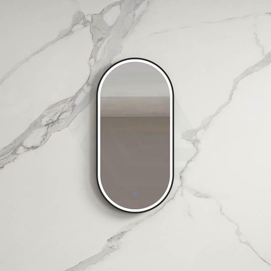 500x900mm Metro LED Mirror Oval Matt Black Framed Touch Sensor Front Light for Bathroom