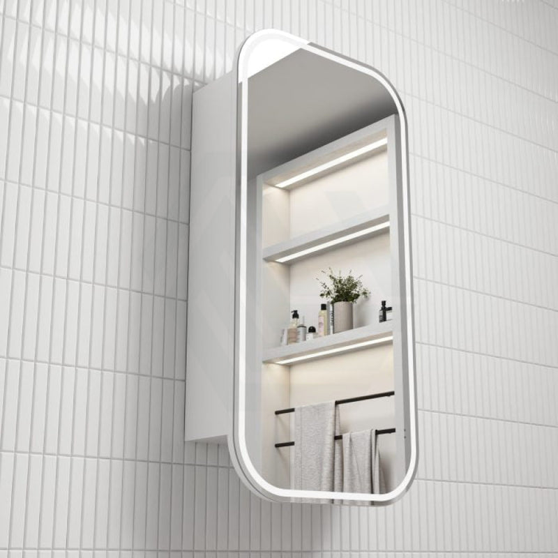 450X900Mm Vienna Led Mirror Squircle Shaving Cabinet Matt White Finish Frameless Touchless Sensor