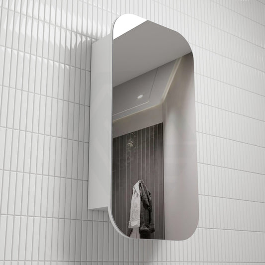 450X900Mm Vienna Wall Hung Squircle Shaving Mirror Cabinet Matt White Finish For Bathroom Cabinets