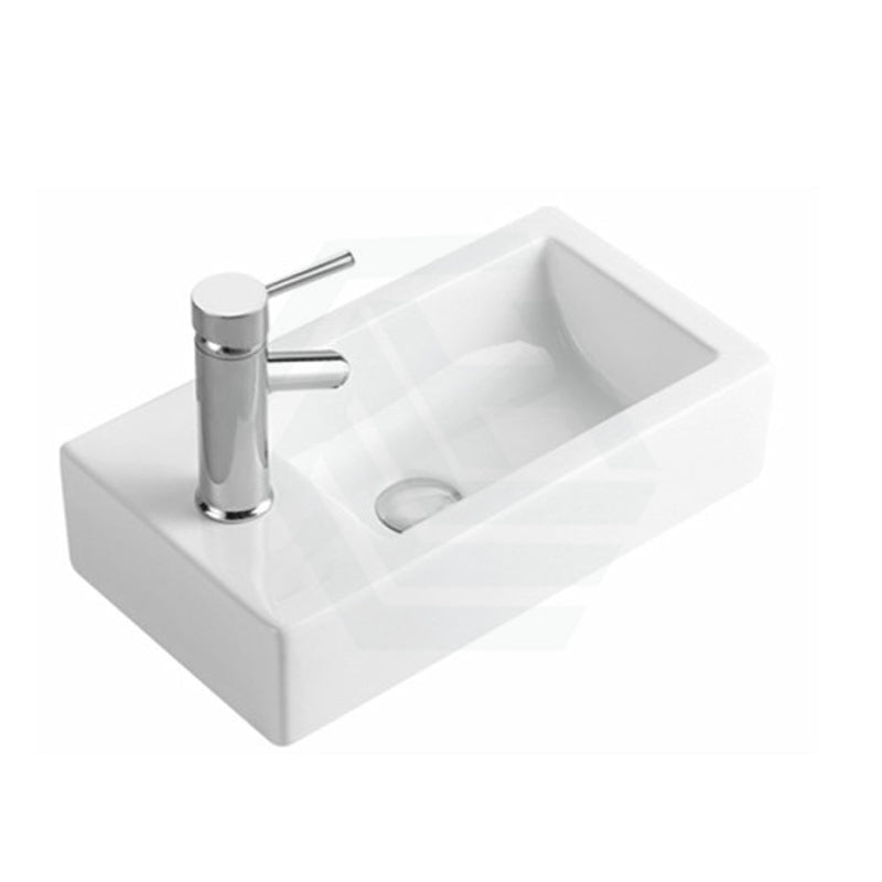 455X250X120Mm Rectangle Gloss White Wall Hung Ceramic Left / Right Hand Basin With Tap Hole