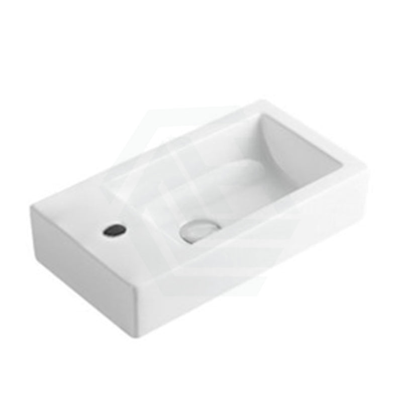 455X250X120Mm Rectangle Gloss White Wall Hung Ceramic Left / Right Hand Basin With Tap Hole Bowl