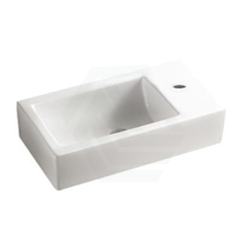 455X250X120Mm Rectangle Gloss White Wall Hung Ceramic Left / Right Hand Basin With Tap Hole Bowl
