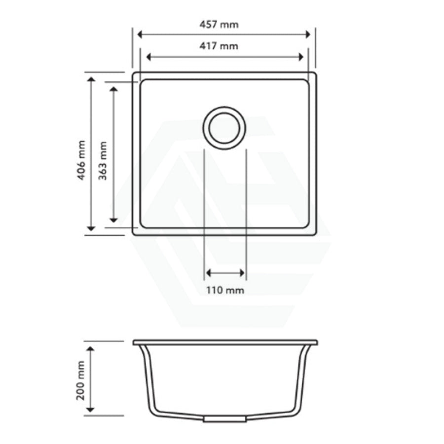 457X406X200mm Carysil White Single Bowl Granite Stone Kitchen/ Laundry Sink Top/ Flush/ Under Mount