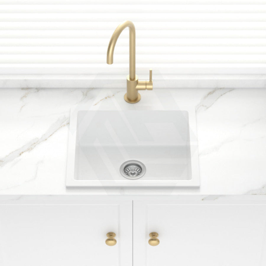 457X406X200mm Carysil White Single Bowl Granite Stone Kitchen/ Laundry Sink Top/ Flush/ Under Mount
