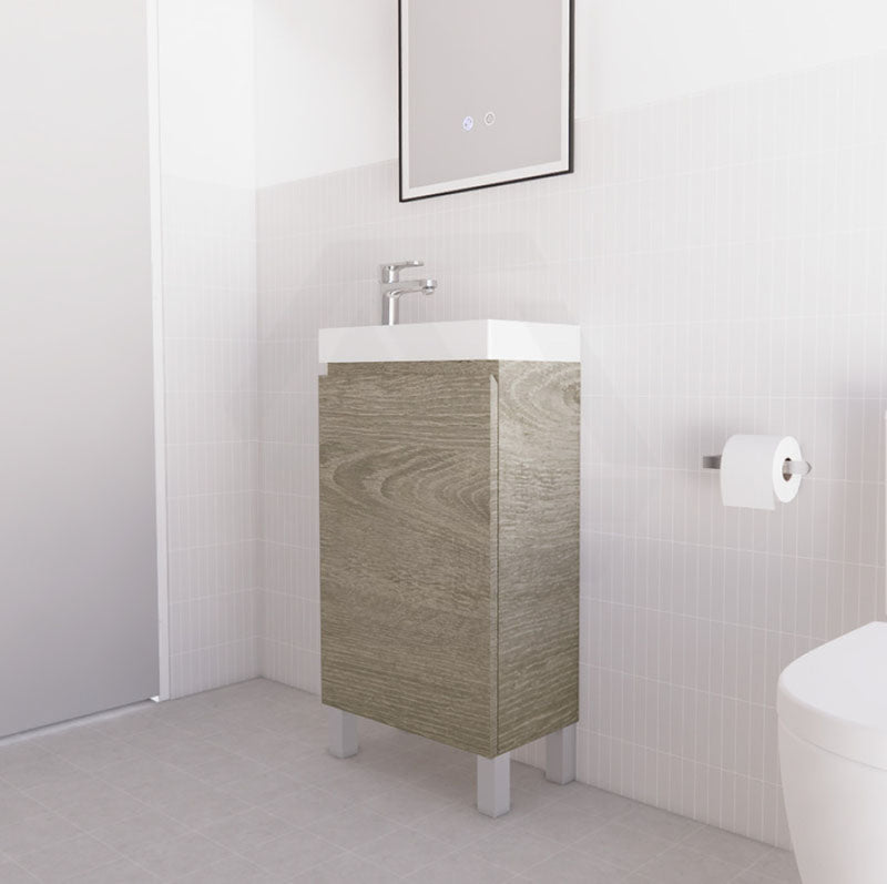 460x250x855mm Freestanding Narrow Bathroom Vanity with Poly Top Dark Oak MDF