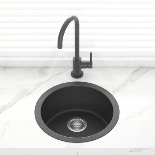 Granite Kitchen Sink Single Bowl Round 460mm Black