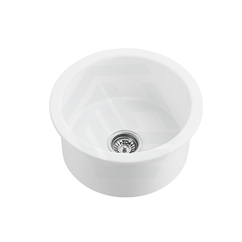 470X228Mm Gloss White Camden Fireclay Kitchen/Laundry Sink Round Single Bowl Top/Under Mount Black