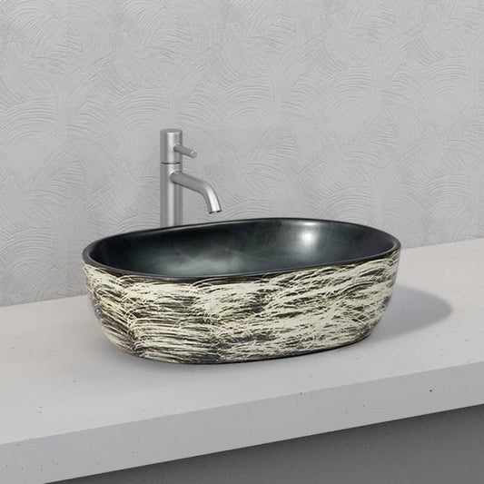 Bathroom Basin Above Counter Oval Porcelain Black