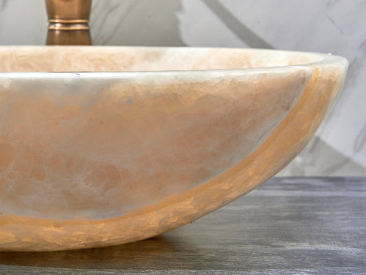 480X320X140Mm Above Counter Stone Basin Oval Shape Yellow Onyx Surface Bathroom Wash Antique Vintage