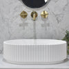 480X345X140Mm Stadio Groove Fluted Oval Above Counter Matt White Artificial Stone Basin Basins
