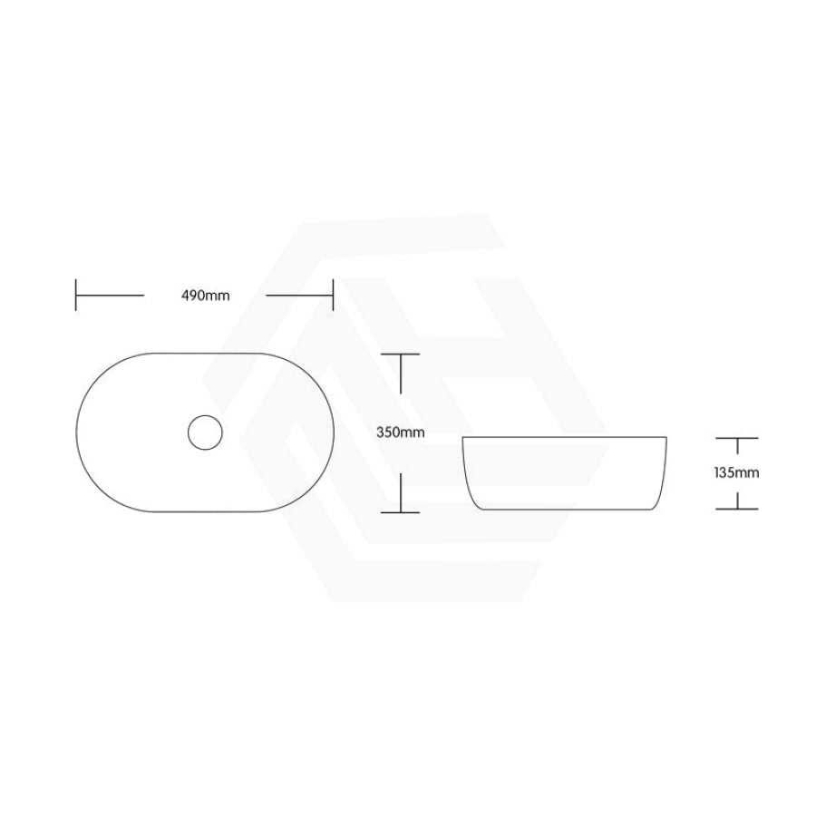 490X350X135Mm Oval Above Counter Gloss White Ceramic Basin