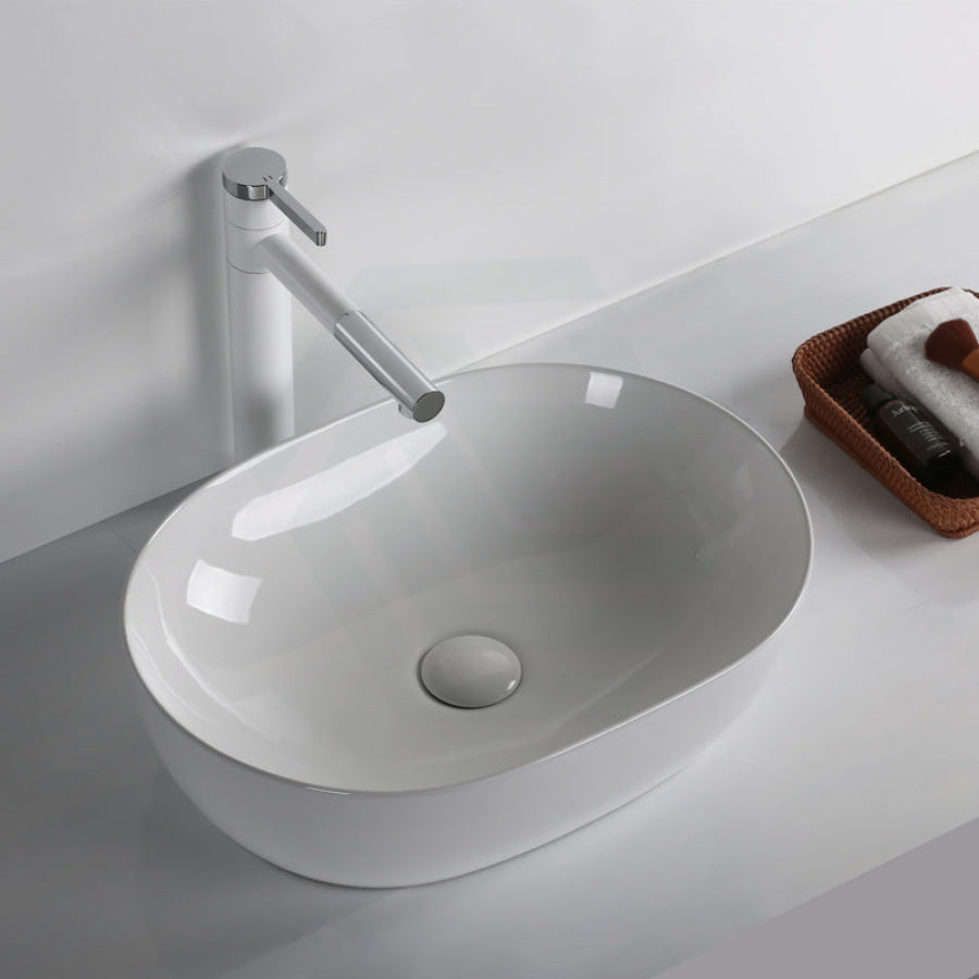 490X350X135Mm Oval Above Counter Gloss White Ceramic Basin