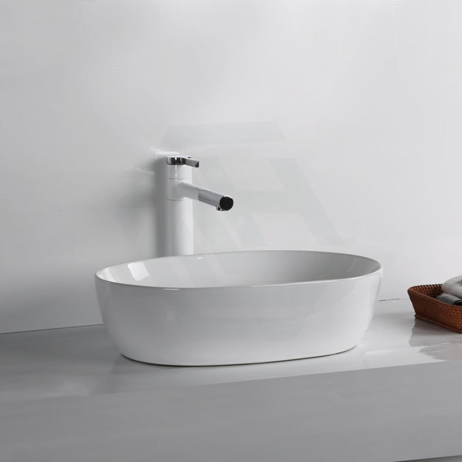 490X350X135Mm Oval Above Counter Gloss White Ceramic Basin