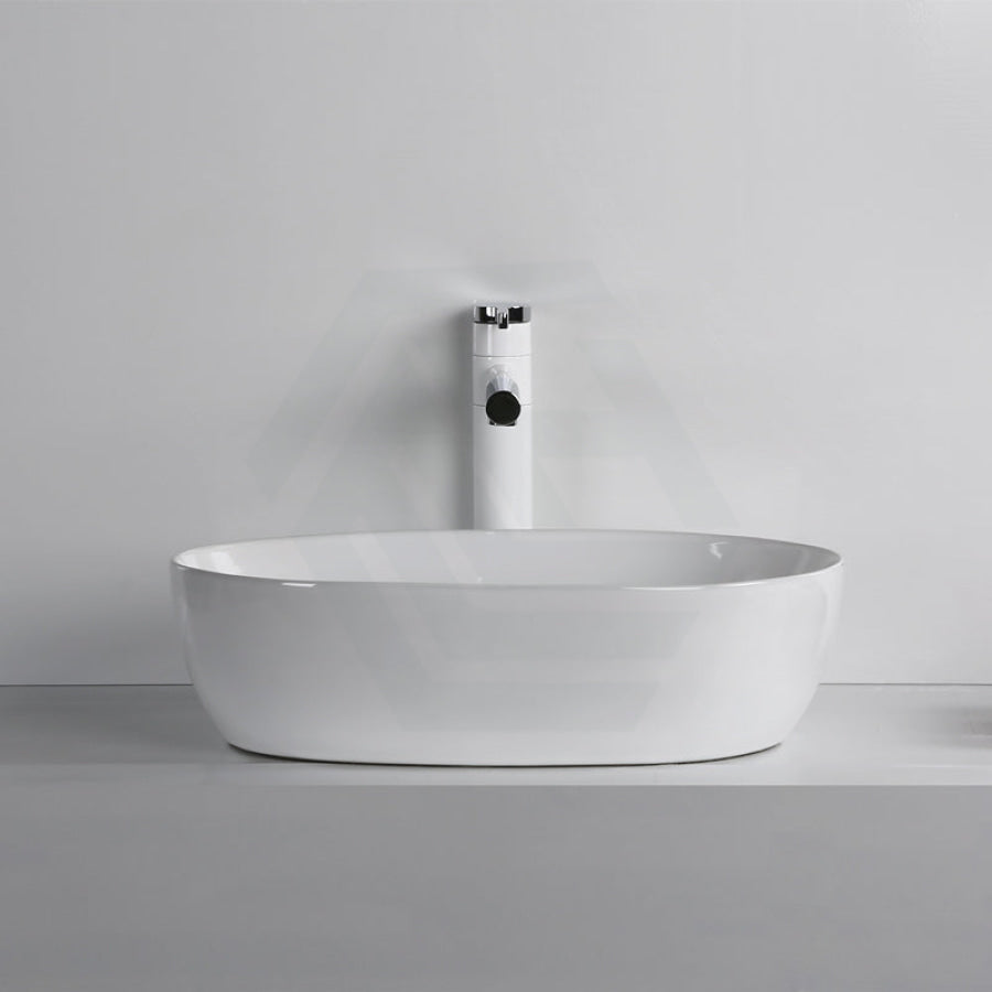 490X350X135Mm Oval Above Counter Gloss White Ceramic Basin