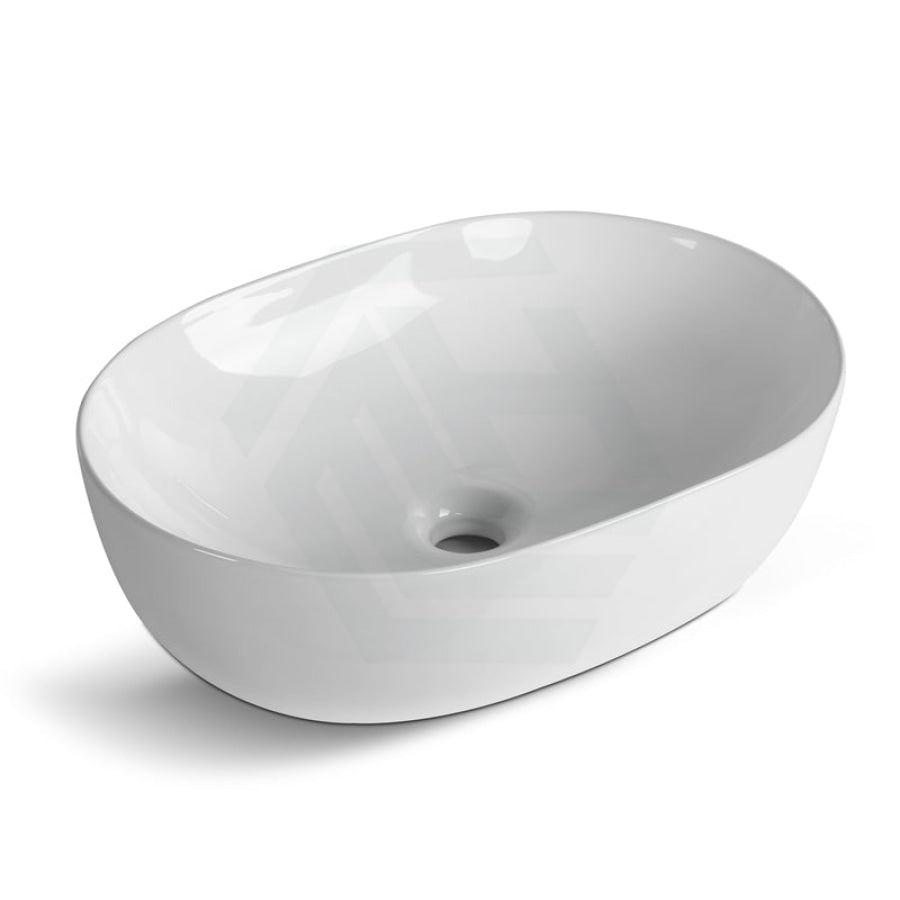490X350X135Mm Oval Above Counter Gloss White Ceramic Basin