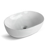 490X350X135Mm Oval Above Counter Gloss White Ceramic Basin