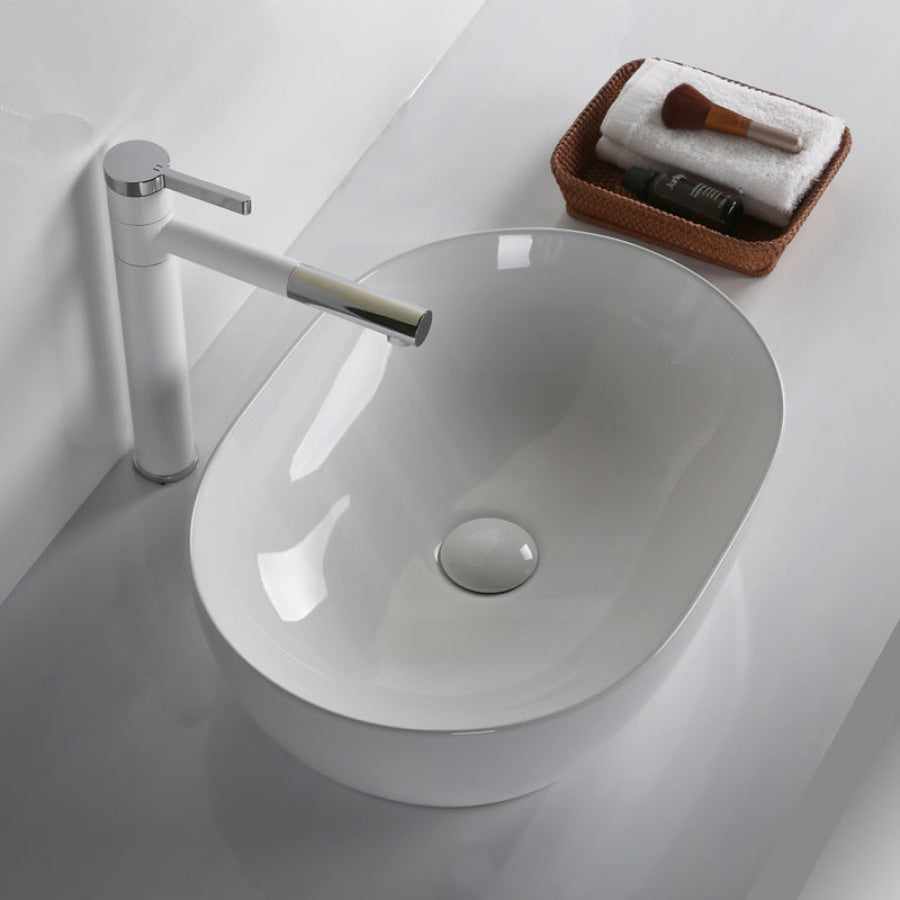 490X350X135Mm Oval Above Counter Gloss White Ceramic Basin