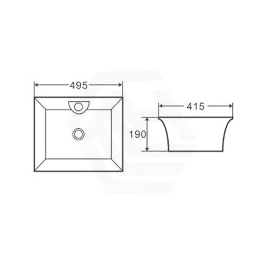 495X415X190Mm Zento Bathroom Square Wall Hung Gloss White Ceramic Basin With Tap Hole