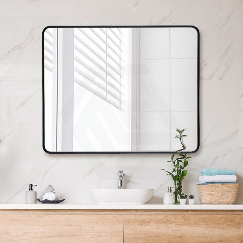 500/650/750/800/900/1200Mm Black Aluminum Framed Rectangle Bathroom Wall Mirror Rim Round Corner