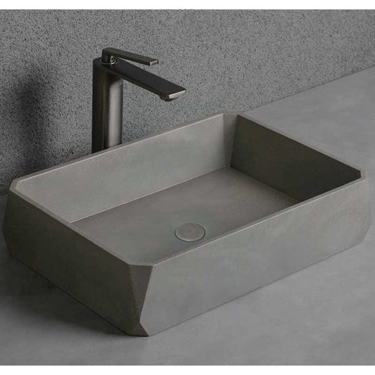 500Mm Rectangle Matte Grey Above Counter Concrete Basin Pop-Up Waste Included Basins