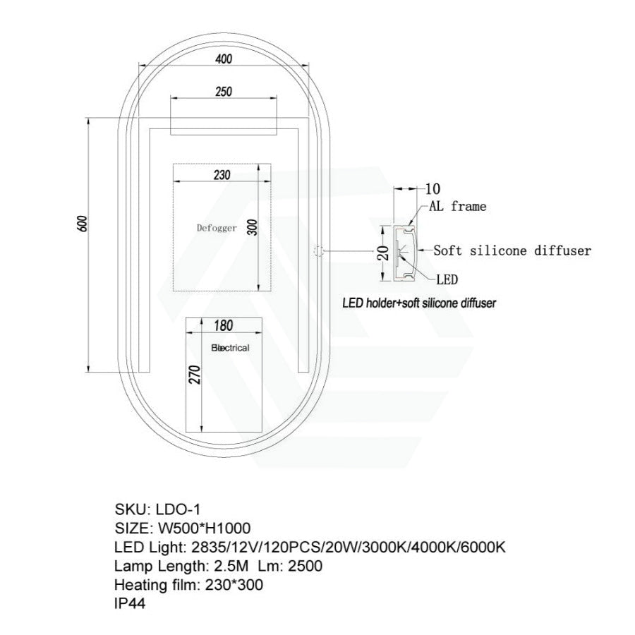 500X1000mm Led Mirror Oval Backlighting Led Mirrors