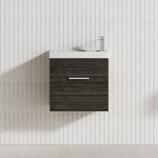 500X250X520Mm Wall Hung Bathroom Floating Vanity With Ceramic Top Dark Grey Wood Grain One Tap Hole