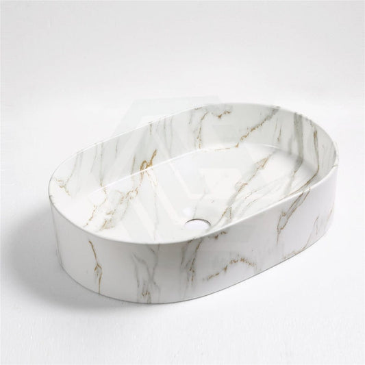 500X340X120Mm Bathroom Oval Above Counter Wash Basin Matt Carrara Finish Ceramic