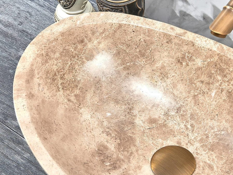 500X350X150Mm Above Counter Stone Basin Oval Marble Surface Bathroom Wash Antique