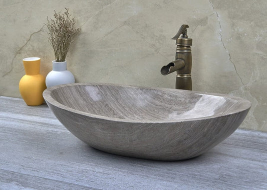 500X350X150Mm Above Counter Stone Basin Oval Shape Marble Surface Bathroom Wash Antique Vintage