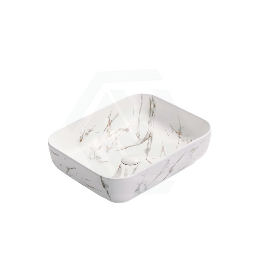 500X390X130Mm Rectangle Matt White Carrara With Gold Vein Above Counter Ceramic Basin Marble Basins