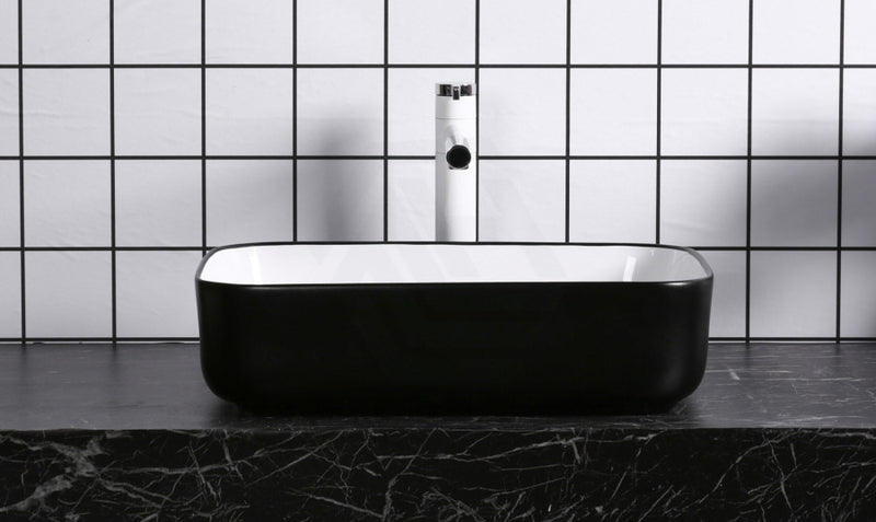 500X400X135Mm Above Counter Basin Gloss White & Black Bathroom Rectangle Ceramic Wash