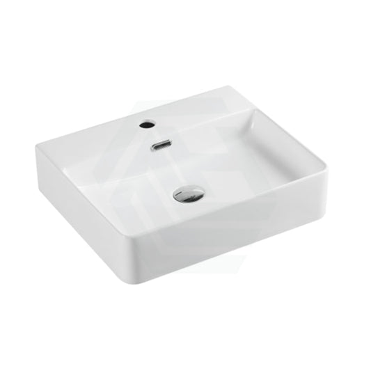 500X420X120Mm Above Counter / Wall Hung Rectangle Gloss White Ceramic Basin One Tap Hole Basins
