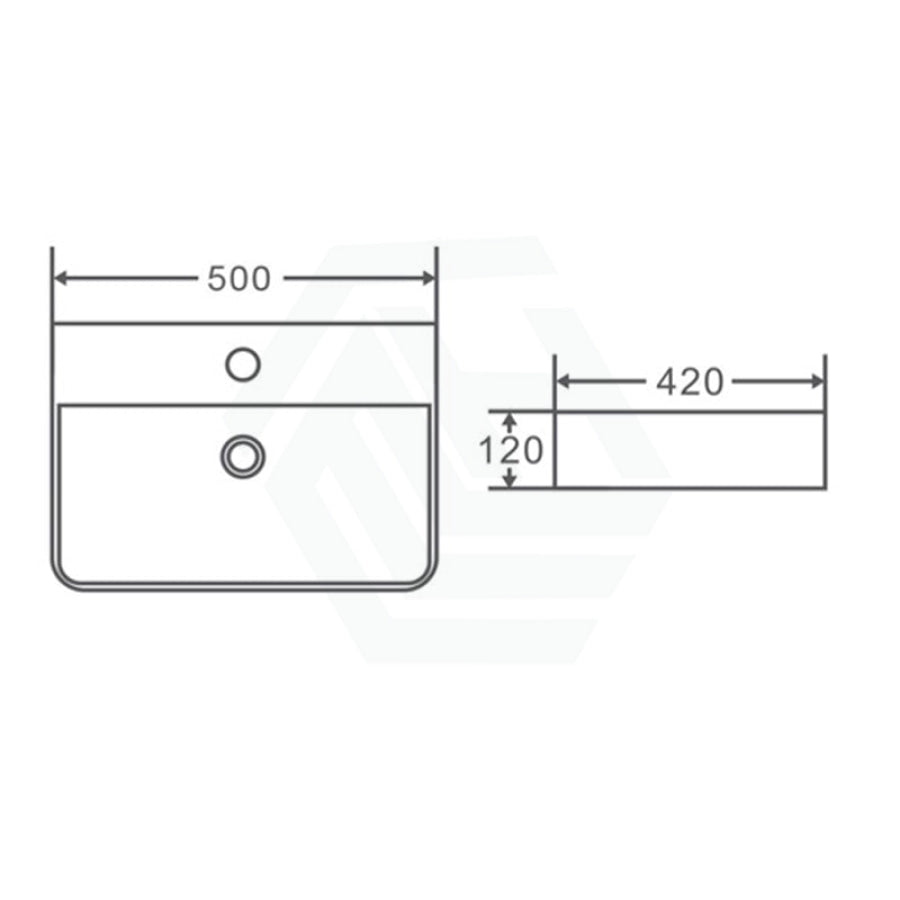 500X420X120Mm Above Counter / Wall Hung Rectangle Gloss White Ceramic Basin One Tap Hole Basins