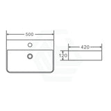 500X420X120Mm Above Counter / Wall Hung Rectangle Gloss White Ceramic Basin One Tap Hole Basins