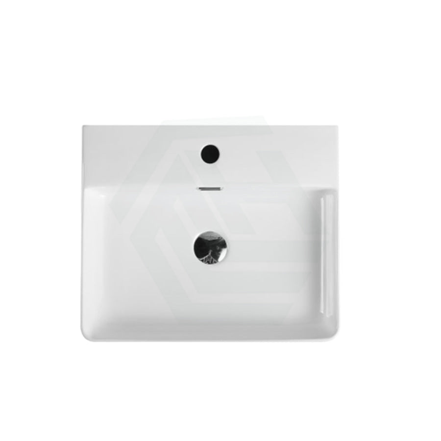 500X420X120Mm Above Counter / Wall Hung Rectangle Gloss White Ceramic Basin One Tap Hole Basins