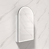 500X900Mm Canterbury Led Mirror Arch Shaving Cabinet Matt White Finish Black Framed Touchless
