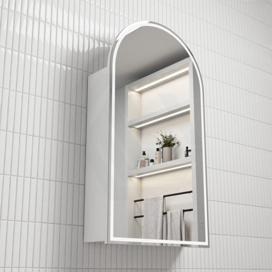 500X900Mm Canterbury Led Mirror Arch Shaving Cabinet Matt White Finish Frameless Touchless Sensor