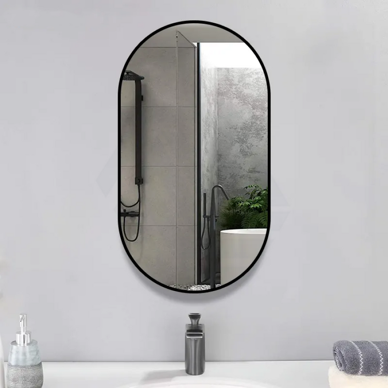500X750X35Mm Matt Black Stainless Steel Framed Oval Wall Mirror With Screw Mounting Kits Mirrors
