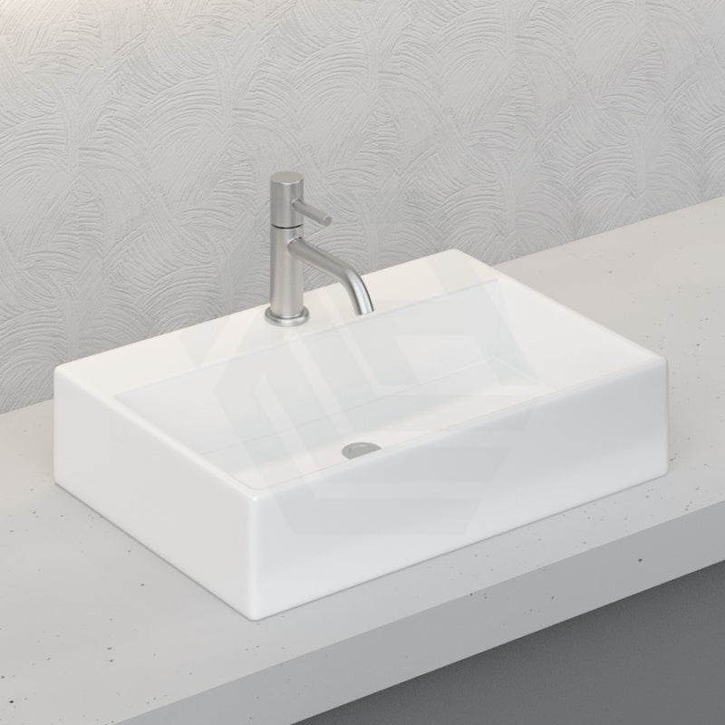 Above Counter Wall Hung Ceramic Basin Rectangle Gloss White
