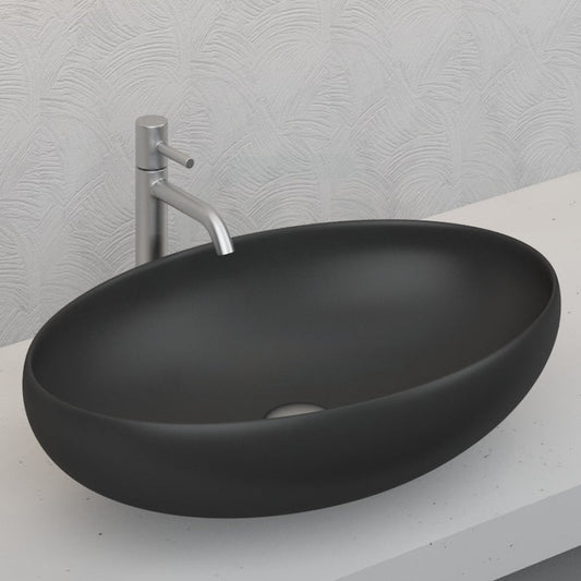 Bathroom Ceramic Basin Above Counter Oval Matt Black