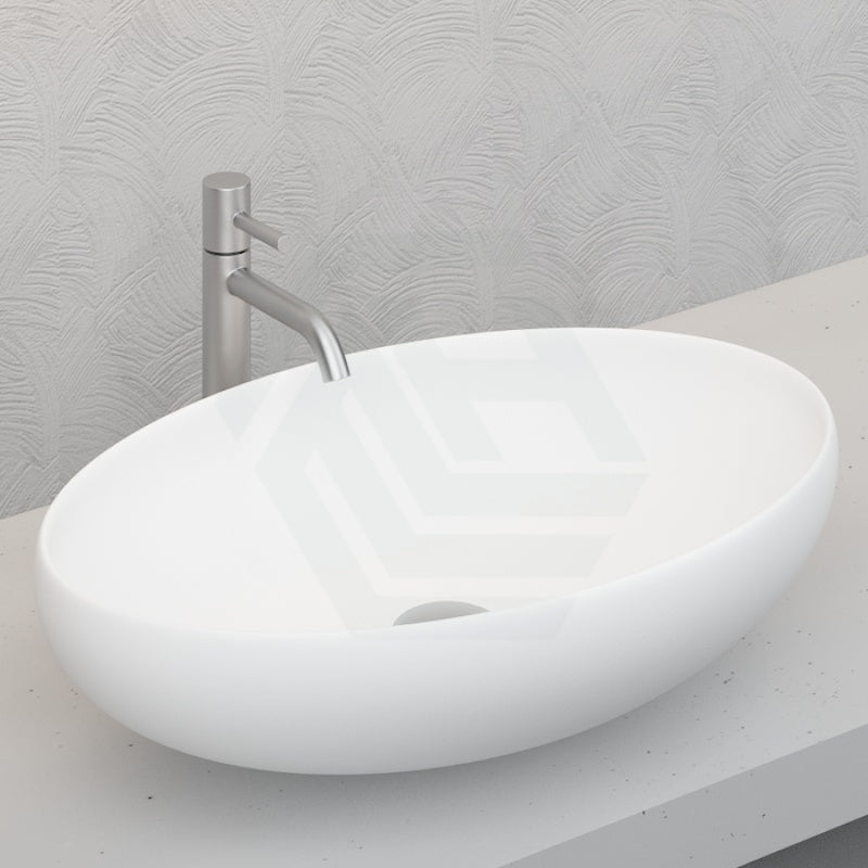 520X395X130Mm Bathroom Wash Basin Oval Above Counter Matt White Ceramic Basins