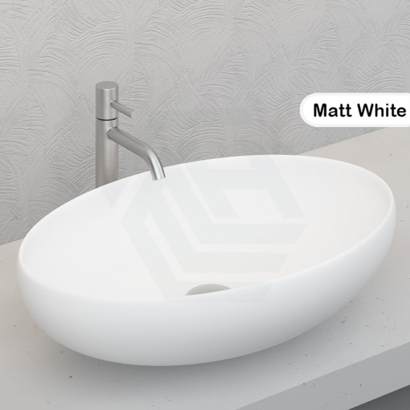 Bathroom Ceramic Basin Above Counter Oval Matt White
